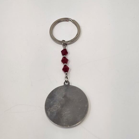 Initial Letter P Round Keychain Charm Silver Tone Red Crystal Beads Chunky - Picture 4 of 5